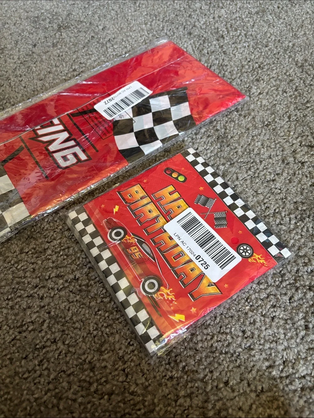 Racing Theme Happy Birthday 3 table cloth and Napkins - Red